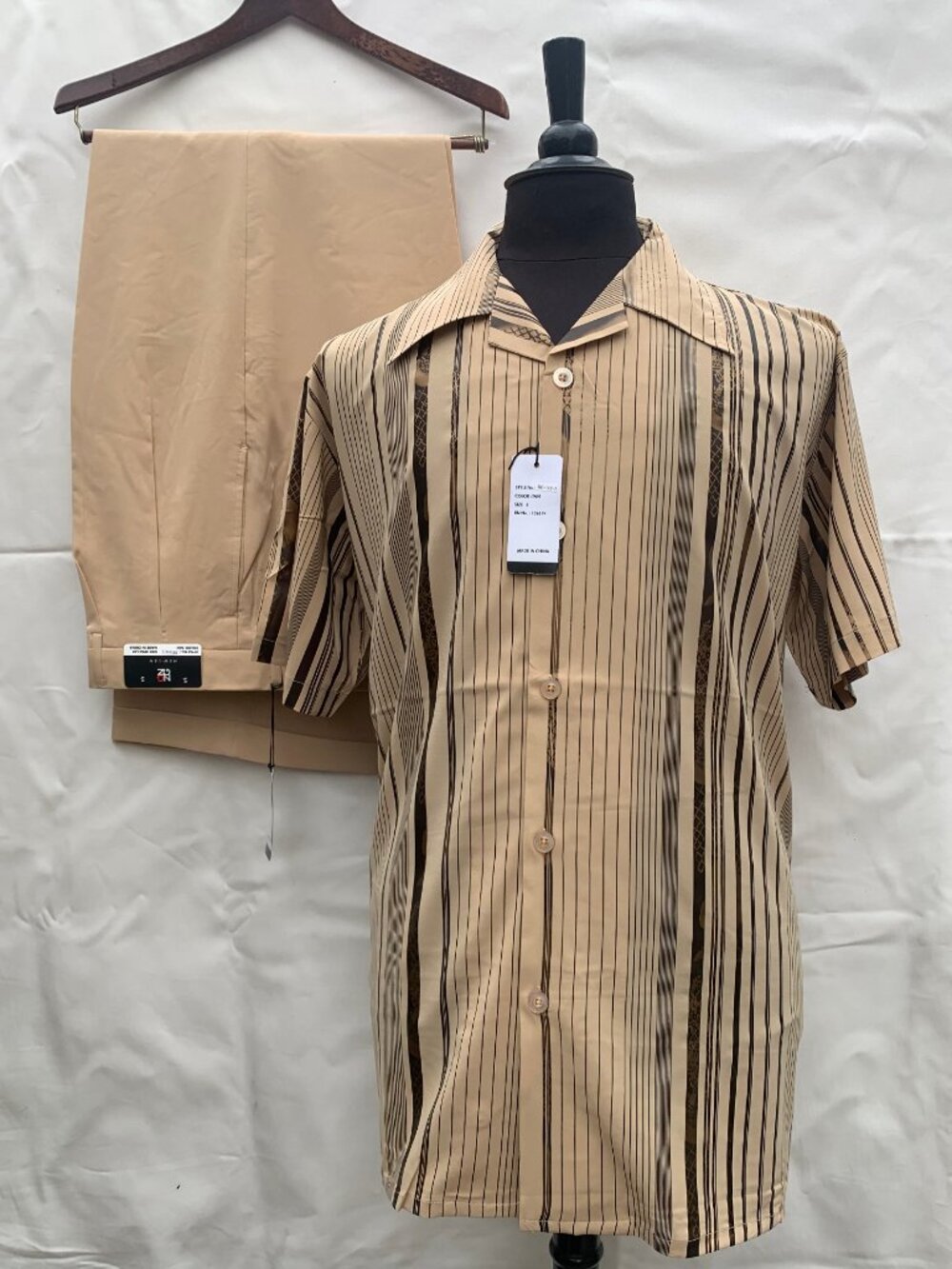 NEW.GEN 100% Polyester Two-Piece Casual Set Short Sleeve Shirt & Pant For Men
